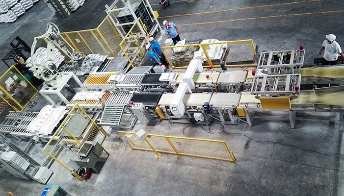 Robotic palletizing system in flour mill plant